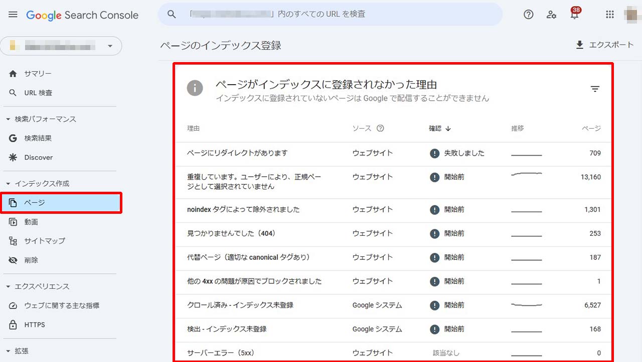 サーチコンソールでのエラー確認方法